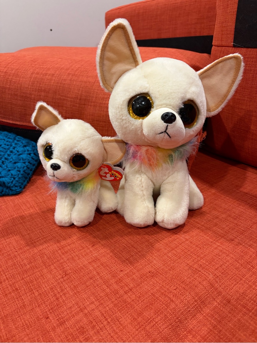 Ty Plush White Chihuahua Pair with Rainbow Fur Collars - chewy